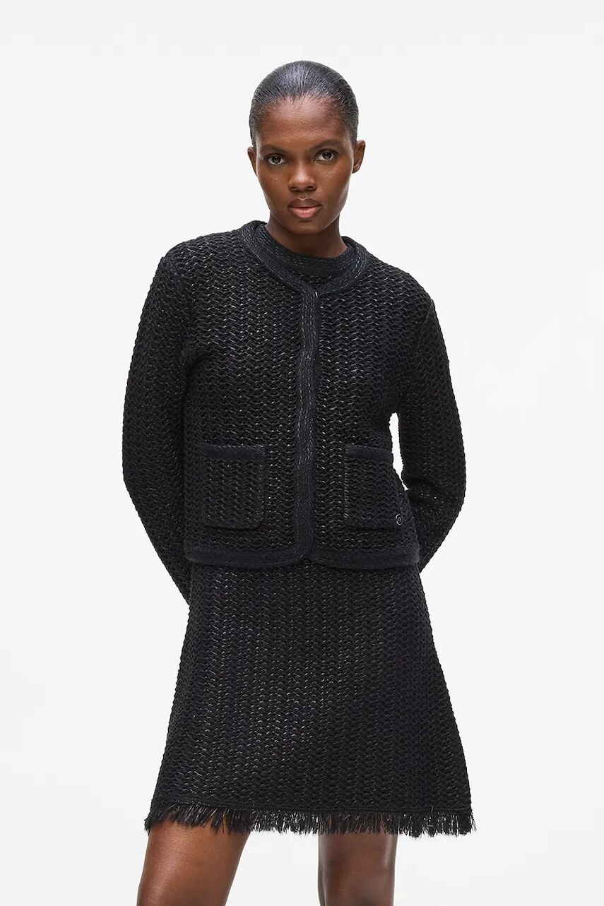 Kardigán s prímesou vlny Karl Lagerfeld čierna farba, A4W18055