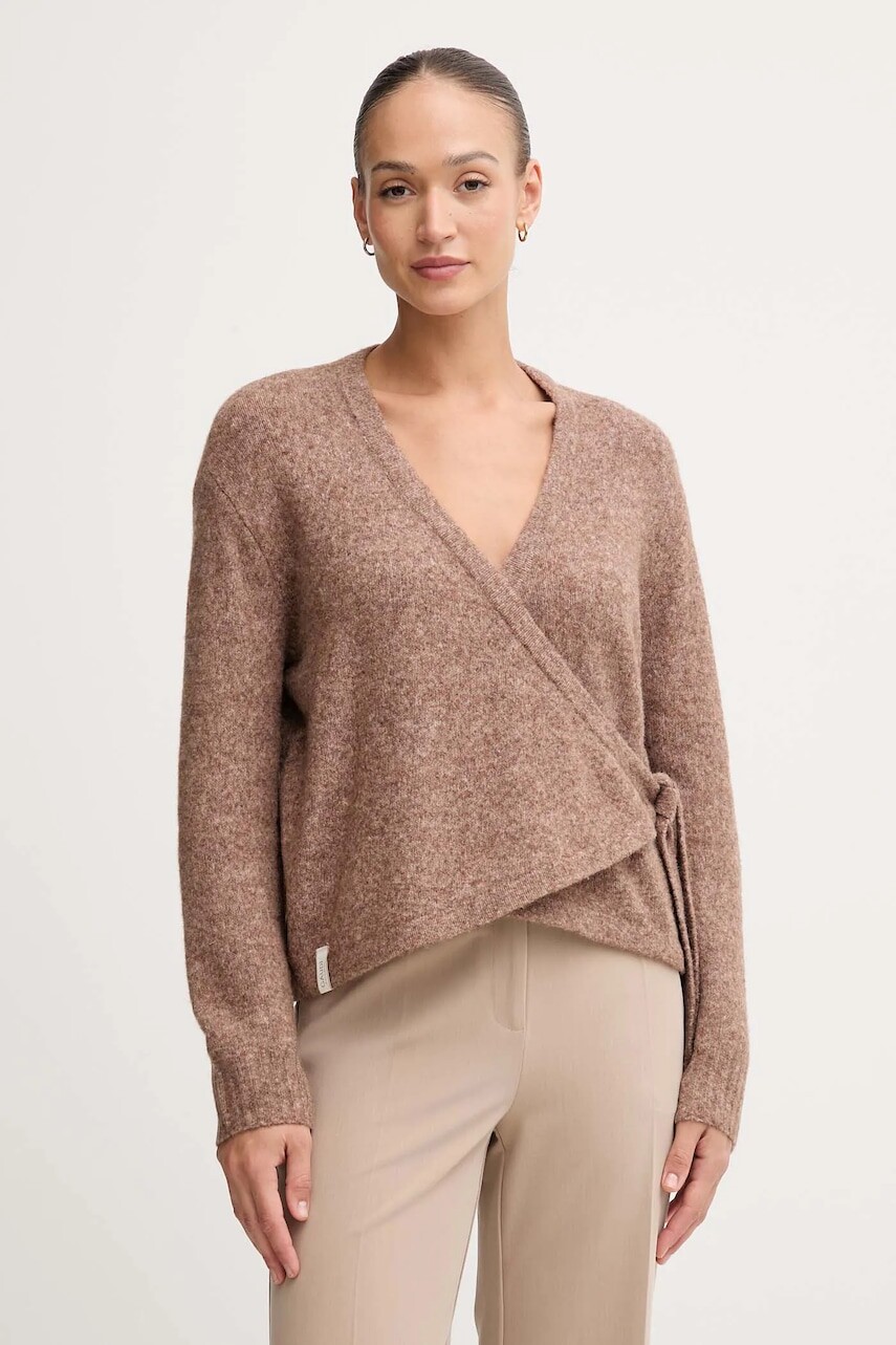 Kardigan s prímesou vlny Gaudi hnedá farba, ľahký, 521FD53010