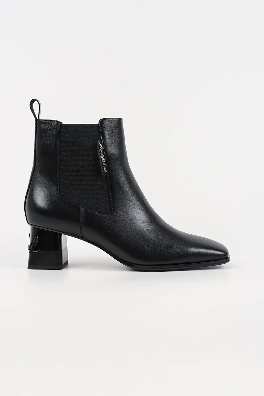 Kožené členkové topánky Karl Lagerfeld KAYLA čierna farba, na podpätku, jemne zateplené, KL35440