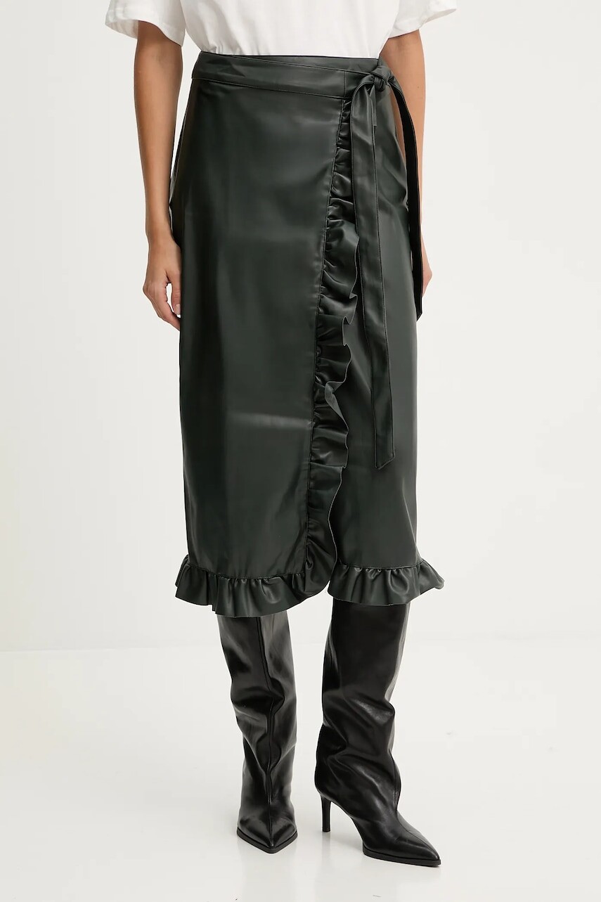 Sukňa Never Fully Dressed zelená farba, midi, rovný strih, NFDSK749