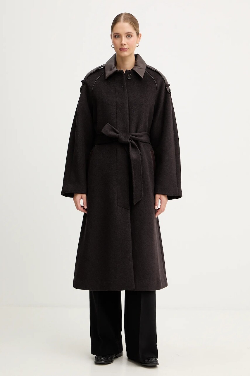 Kabát s prímesou vlny Mos Mosh EVA hnedá farba, 172920