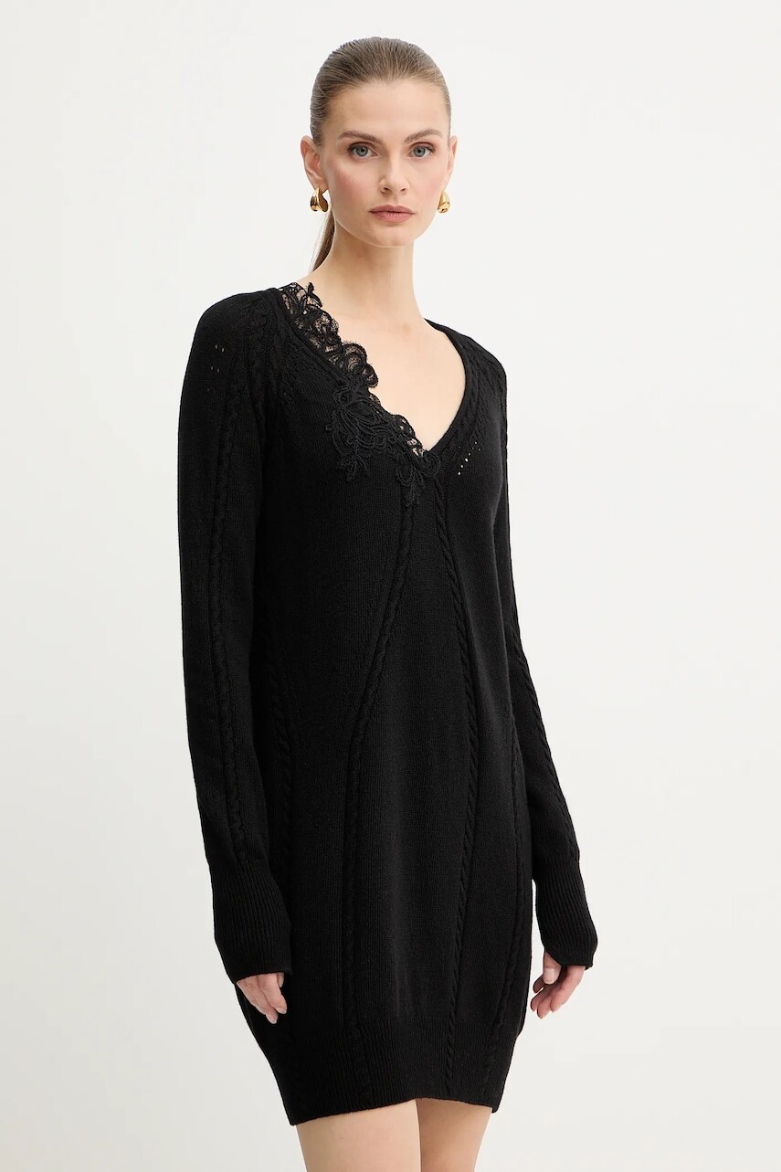 Šaty s prímesou vlny Ermanno Scervino LIFE čierna farba, mini, rovný strih, D474Q501APNJG