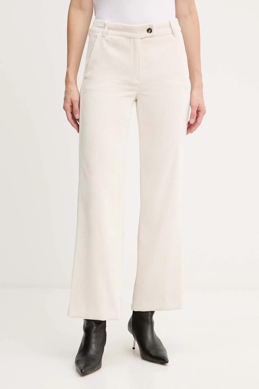 Menčestrové nohavice Marella Emme by Marella béžová farba, rovný strih, vysoký pás, 2525136052200