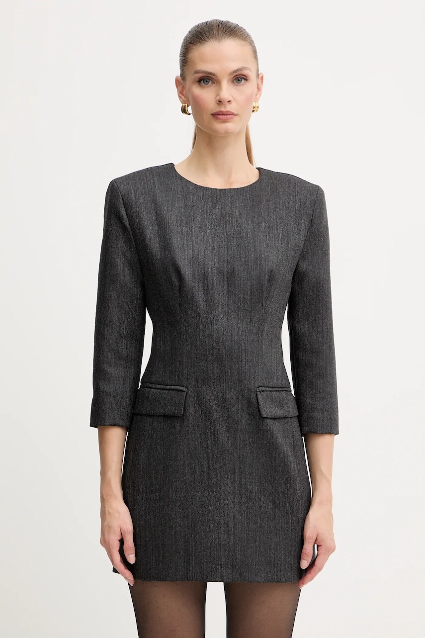Vlnené šaty Marella šedá farba, mini, áčkový strih, 2523226112200