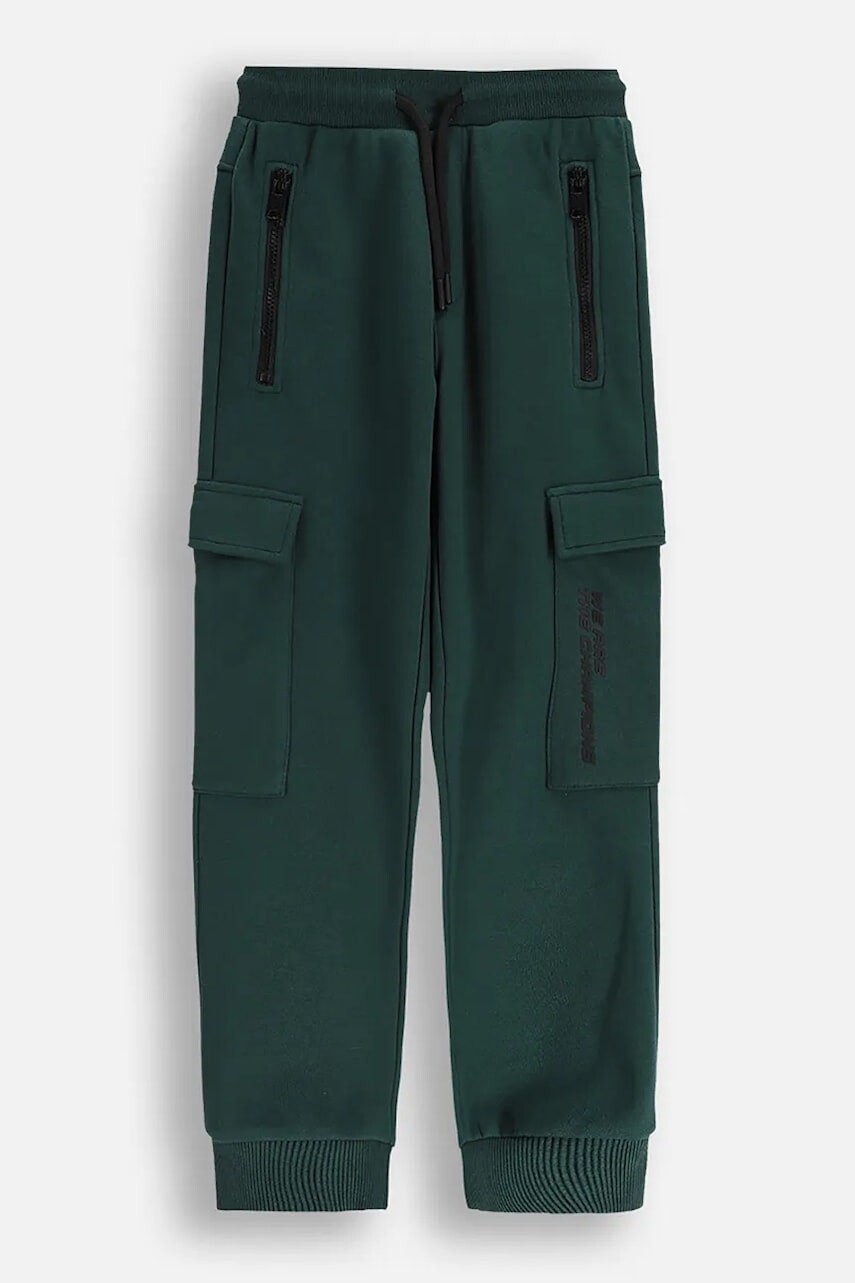 Detské bavlnené nohavice Coccodrillo zelená farba, jednofarebný, CITY RACING BOY JUNIOR