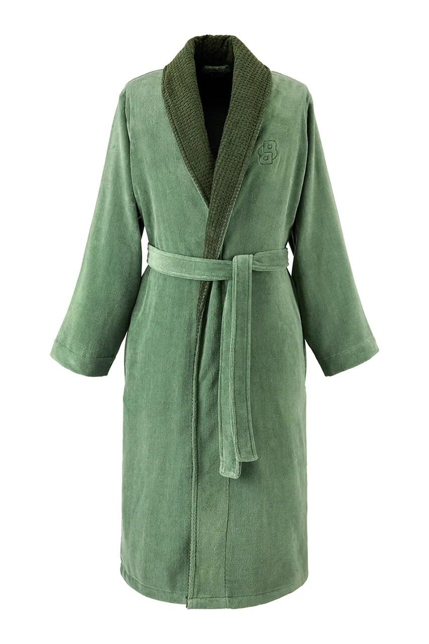 Bavlnený župan BOSS DOUBLEB Cypres XL zelená farba