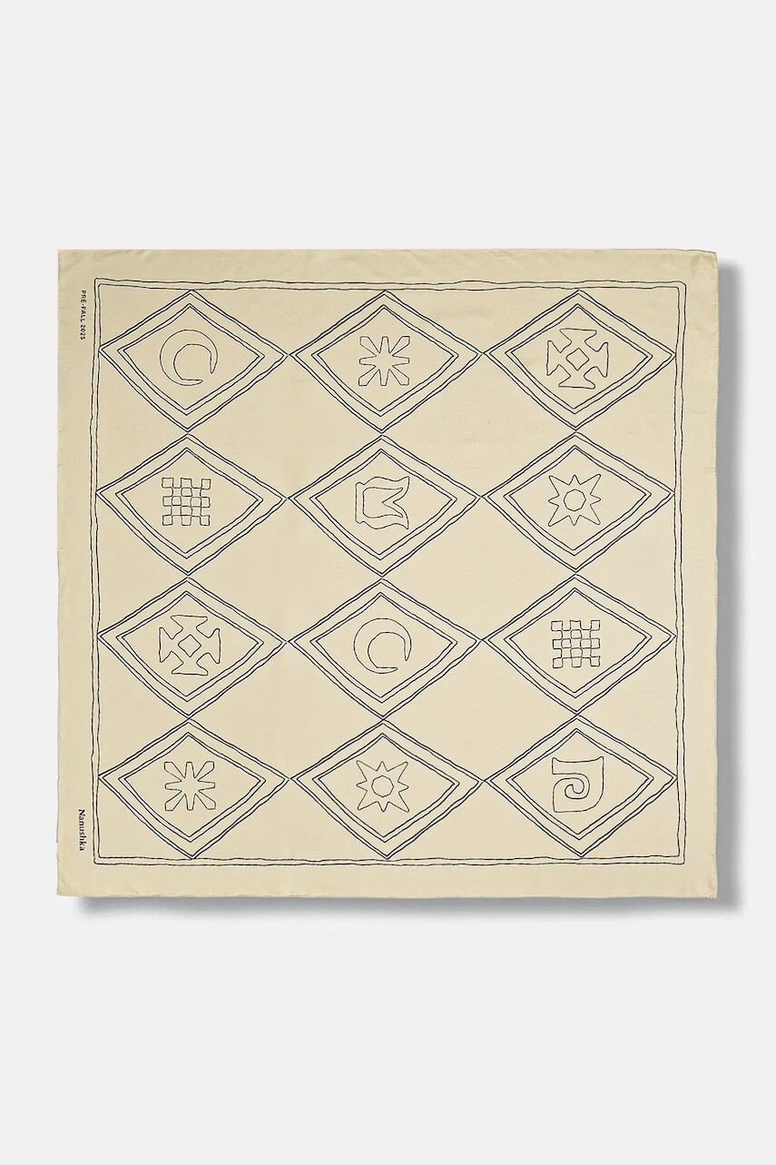 Hodvábna šatka Nanushka béžová farba, vzorovaná, NU25PFSC00505
