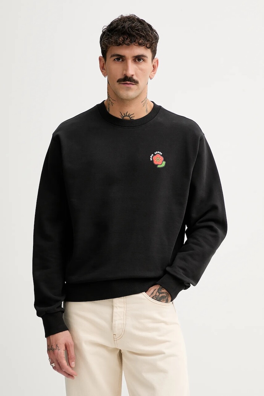 Bavlnená mikina Kenzo Pop pánska, čierna farba, s potlačou, FF55SW2674MC.99J