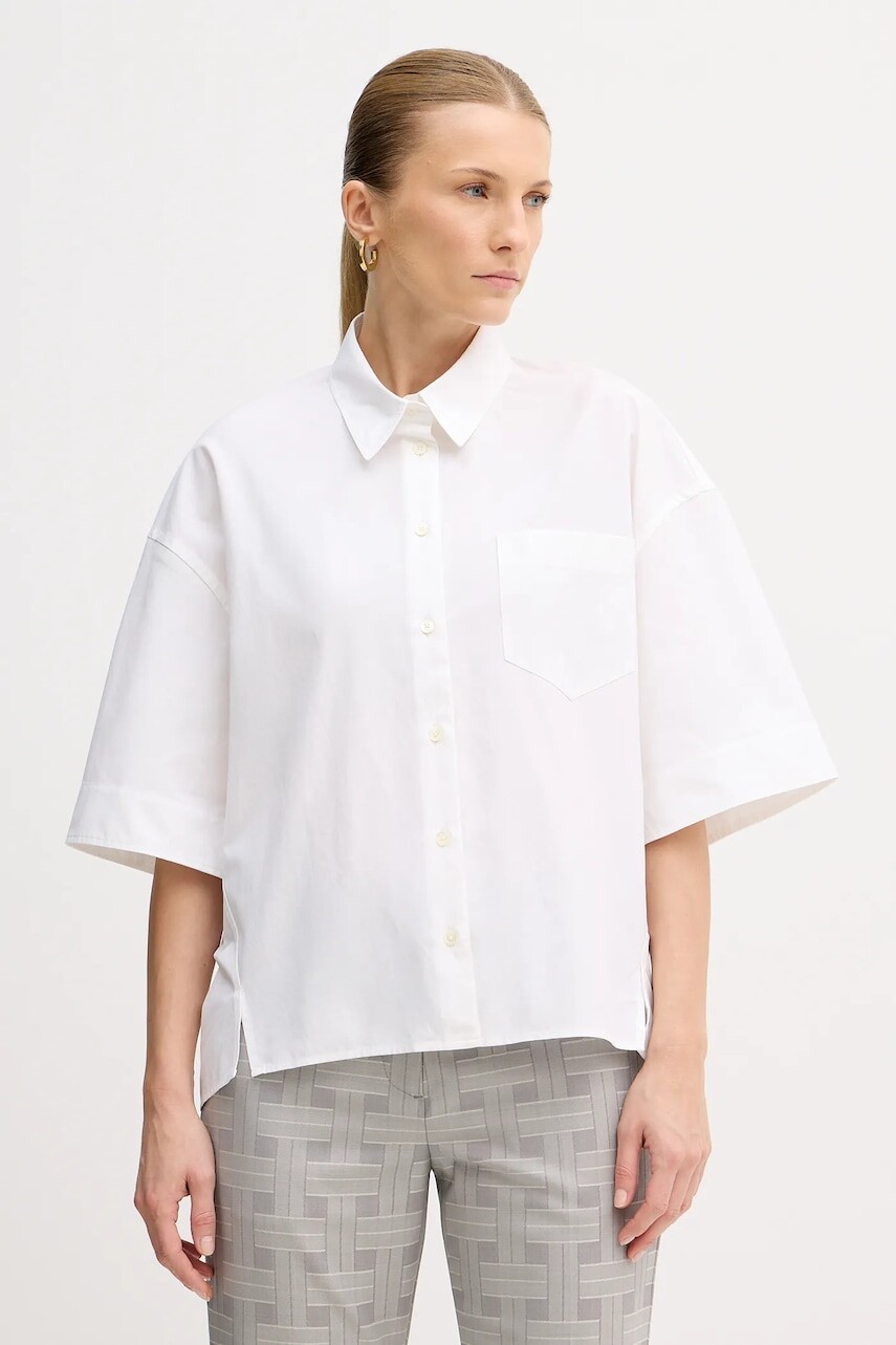 Bavlnená košeľa Kenzo dámska, biela farba, voľný strih, s klasickým golierom, FF52CH2589LB.01