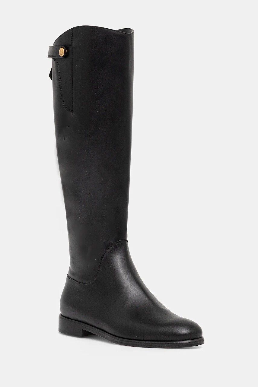 Kožené čižmy Pollini čierna farba, na plochom podpätku, PA26133C0NPA0000