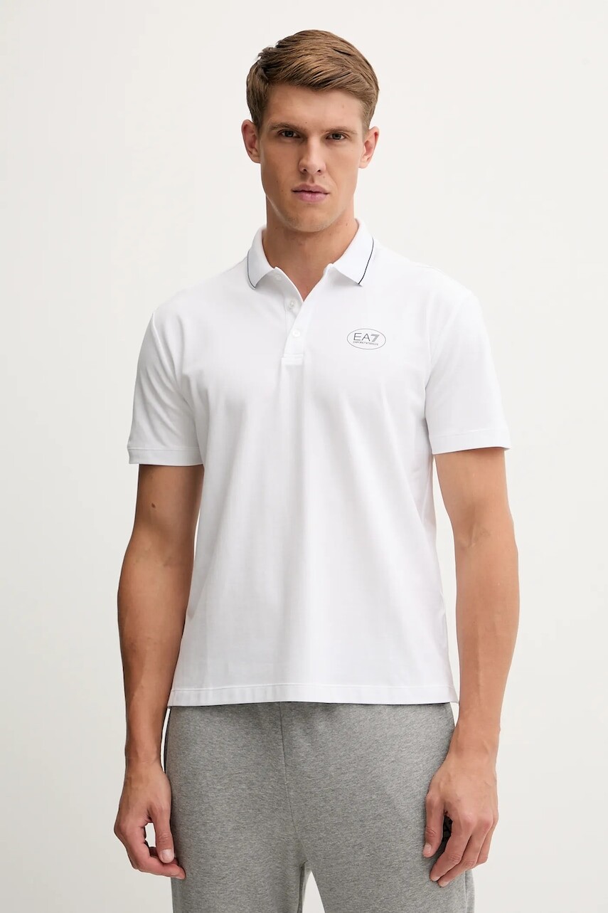 Polo tričko EA7 Emporio Armani pánske, biela farba, jednofarebná, AF13511.7M000847