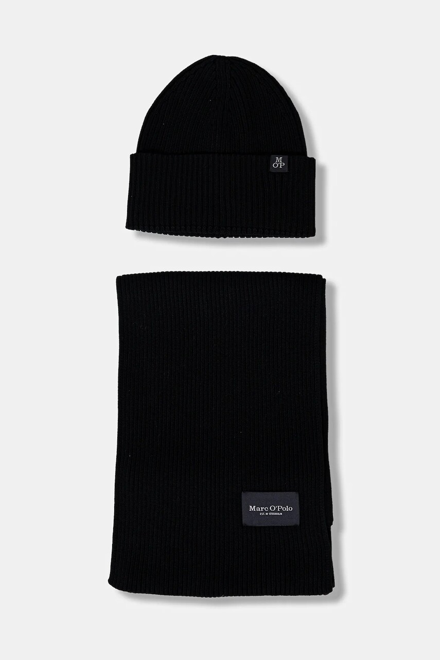 Bavlnená čiapka a šál Marc O'Polo čierna farba, 530502209024