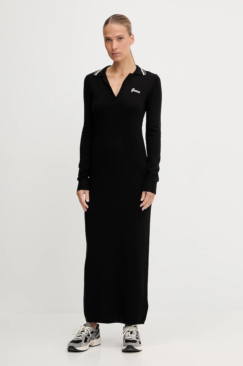 Šaty Guess LAVINIA čierna farba, maxi, rovný strih, V5BK06 Z0572
