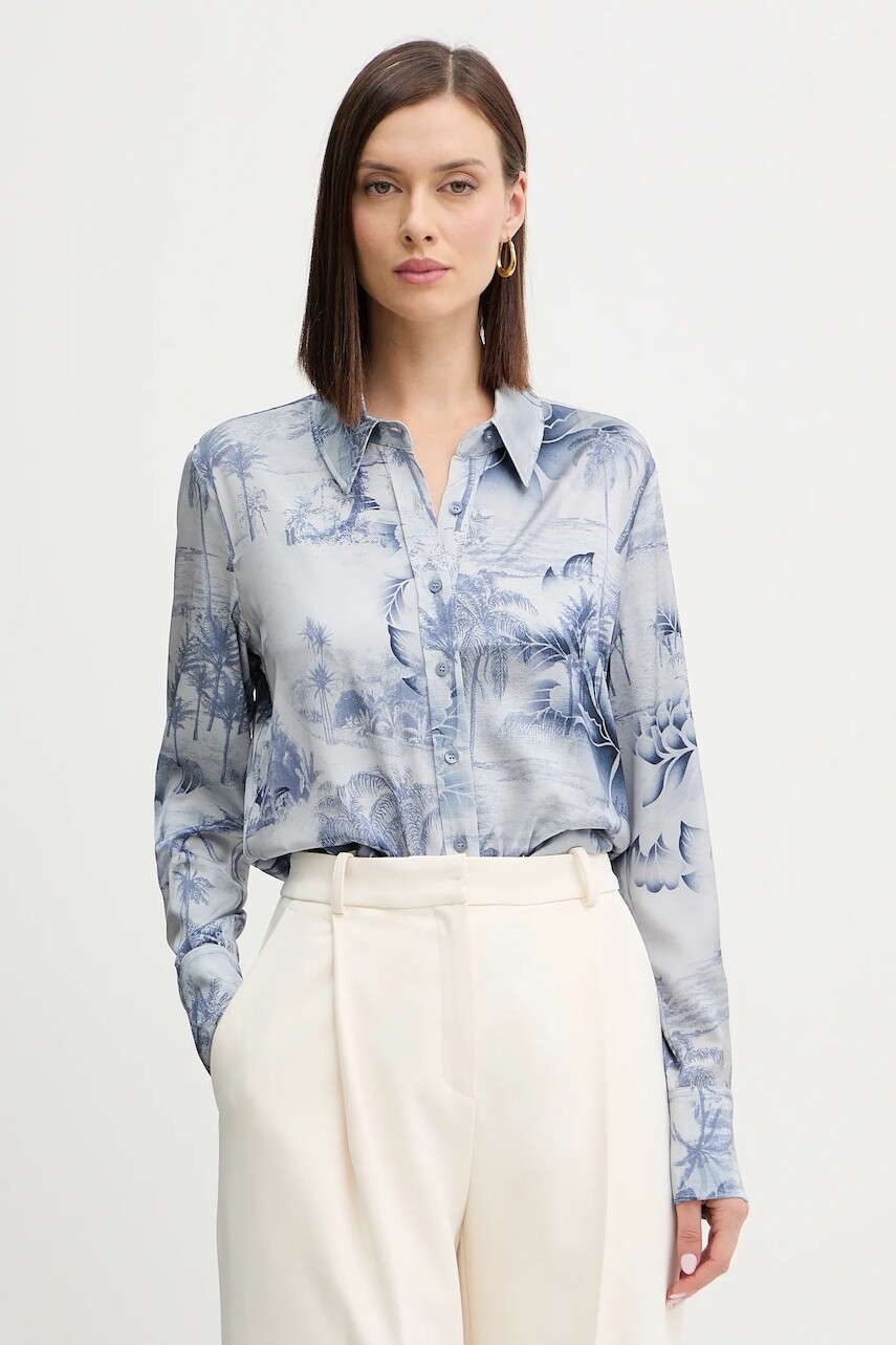 Košeľa Guess CONCETTA modrá farba, regular, s klasickým golierom, W5YH03 WF1T2