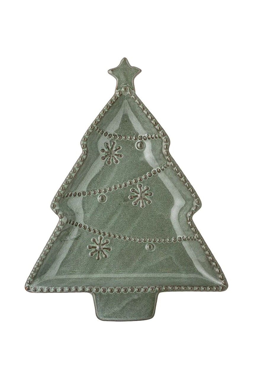 Servírovací tanier s vianočným motívom Bloomingville Alder 24 x 2,5 x 19 cm zelená farba
