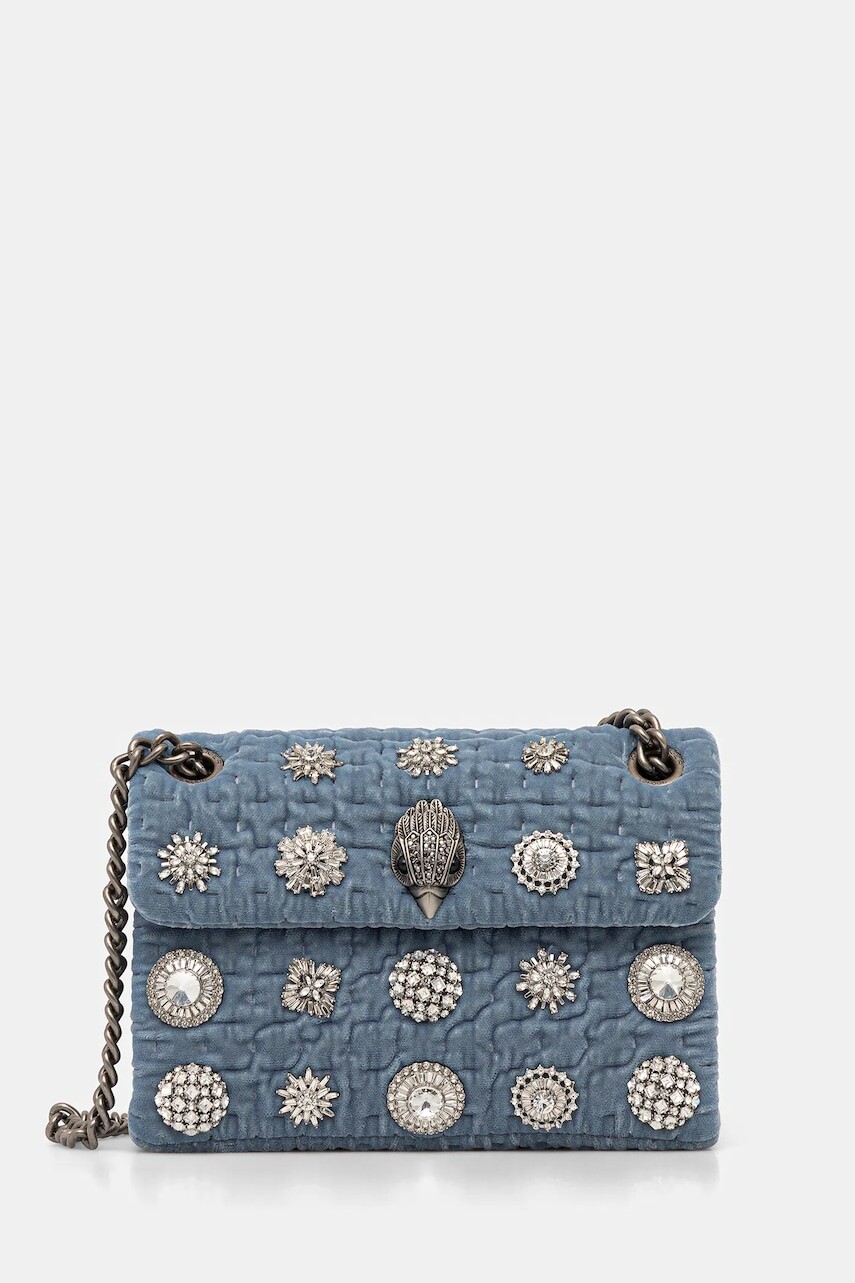 Zamatová kabelka Kurt Geiger London VELVET MINI KENSINGTON modrá farba, 5018382789
