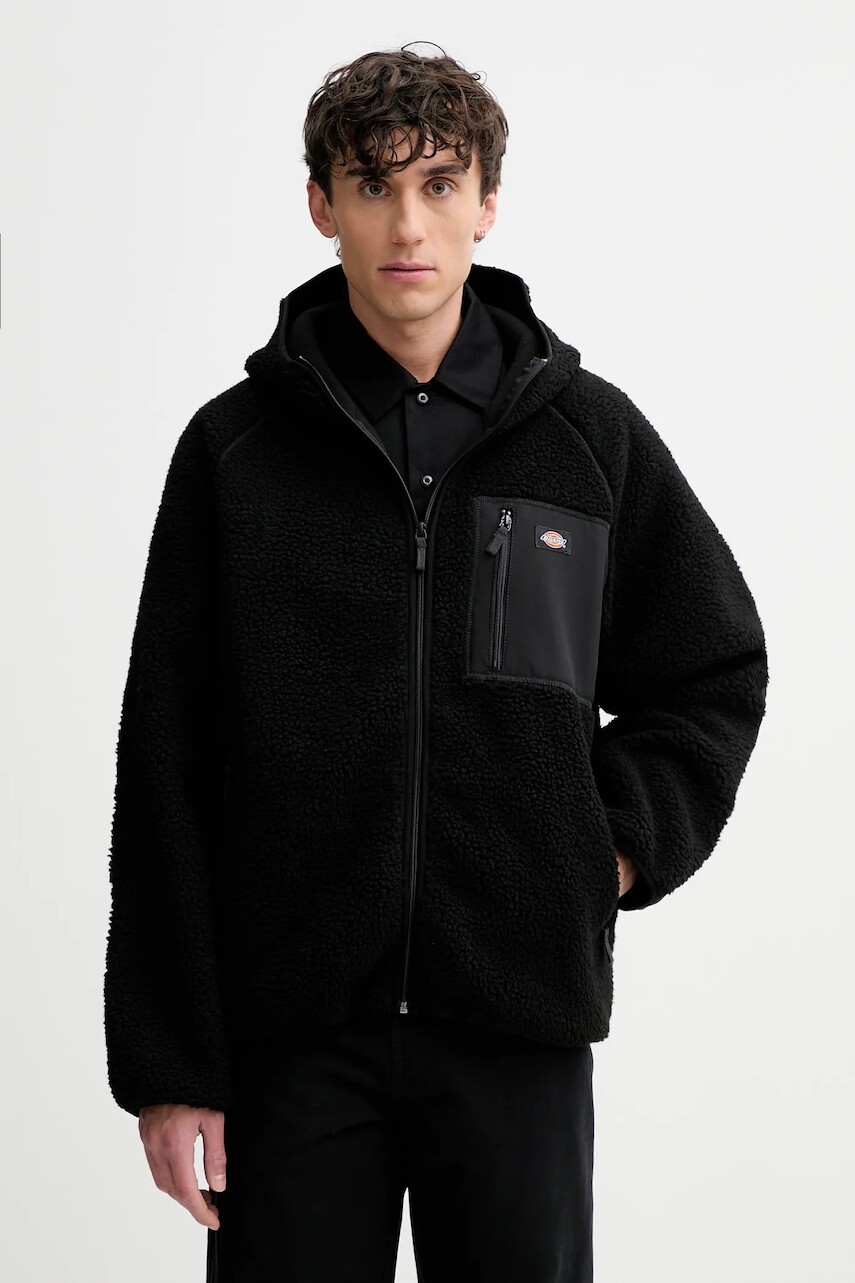 Fleecová mikina Dickies čierna farba, s kapucňou, jednofarebná, DK0A87NV