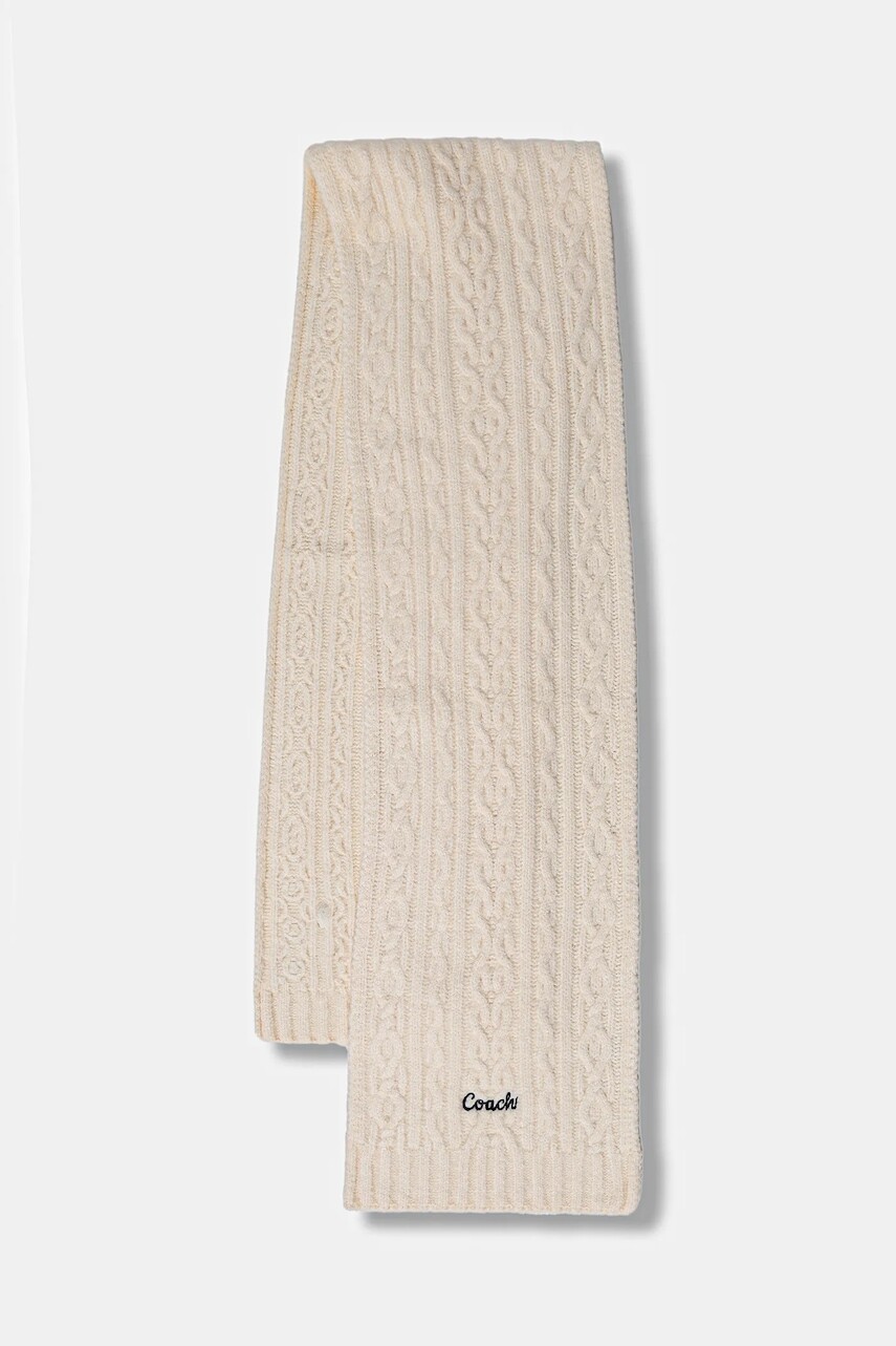 Šál s prímesou vlny Coach béžová farba, jednofarebná, 29CCL89