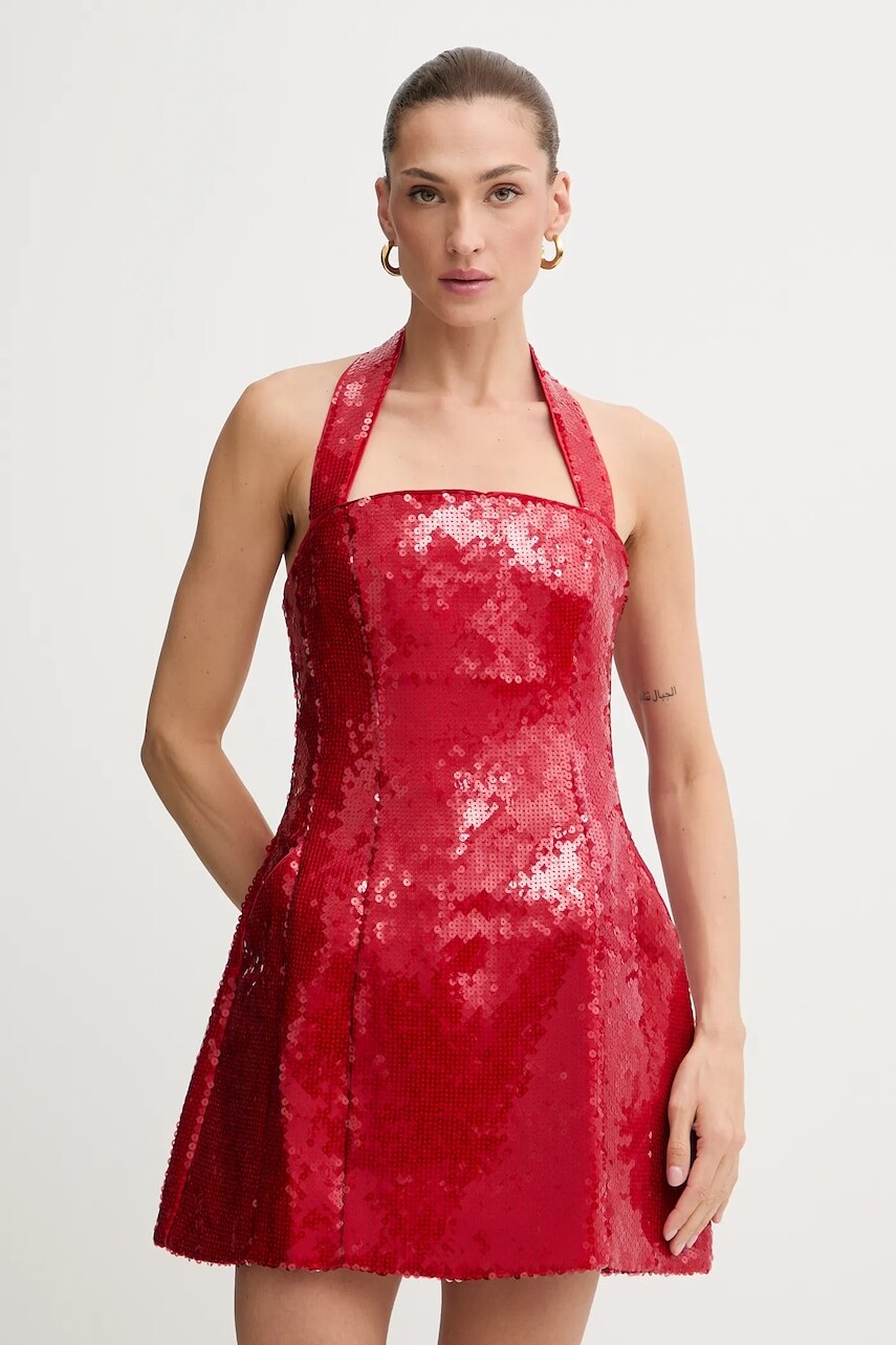 Šaty Bardot červená farba, mini, áčkový strih, 59857DB2