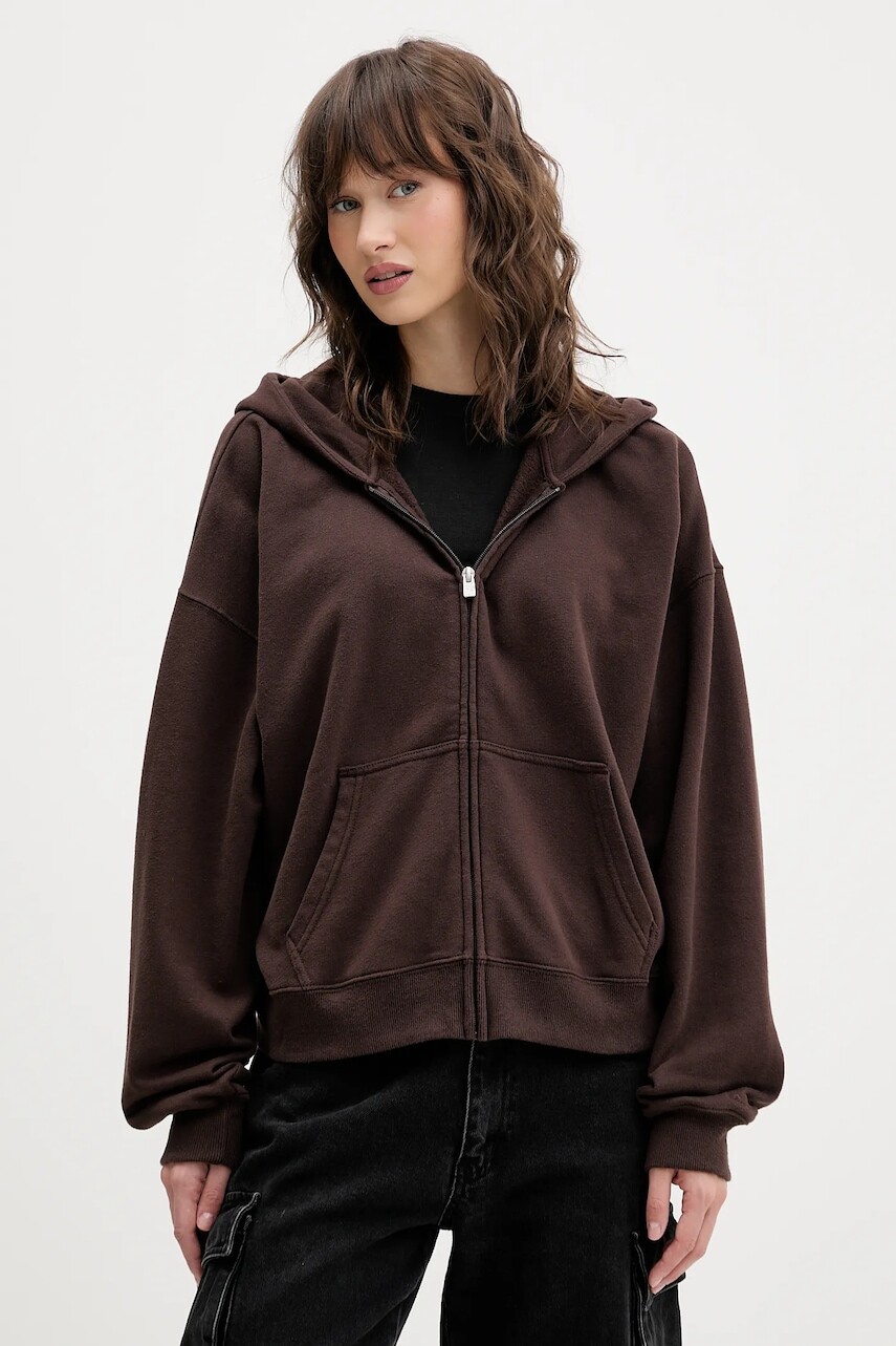 Mikina Hollister Co. hnedá farba, s kapucňou, jednofarebná, KI352-5226-440