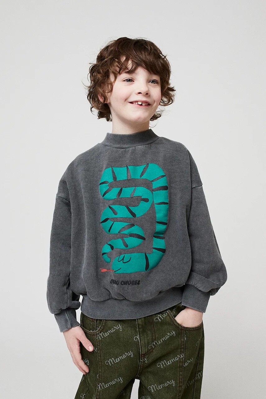 Detská bavlnená mikina Bobo Choses Snake šedá farba, s potlačou, 225BC006