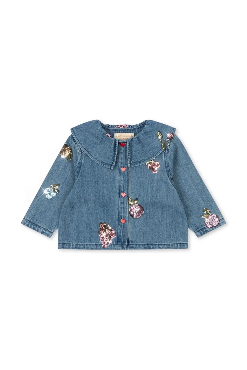 Detská rifľová bunda Konges Sløjd MAGOT SEQUIN DENIM SHIRT GOTS tmavomodrá farba, KS104363
