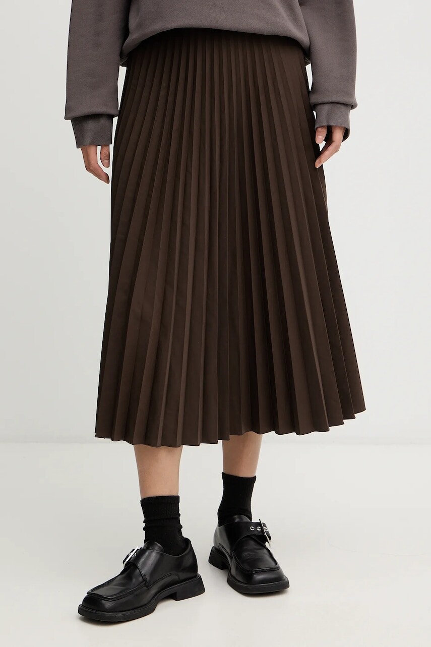 Sukňa MM6 Maison Margiela hnedá farba, midi, áčkový strih, S62MA0096.M35609.143