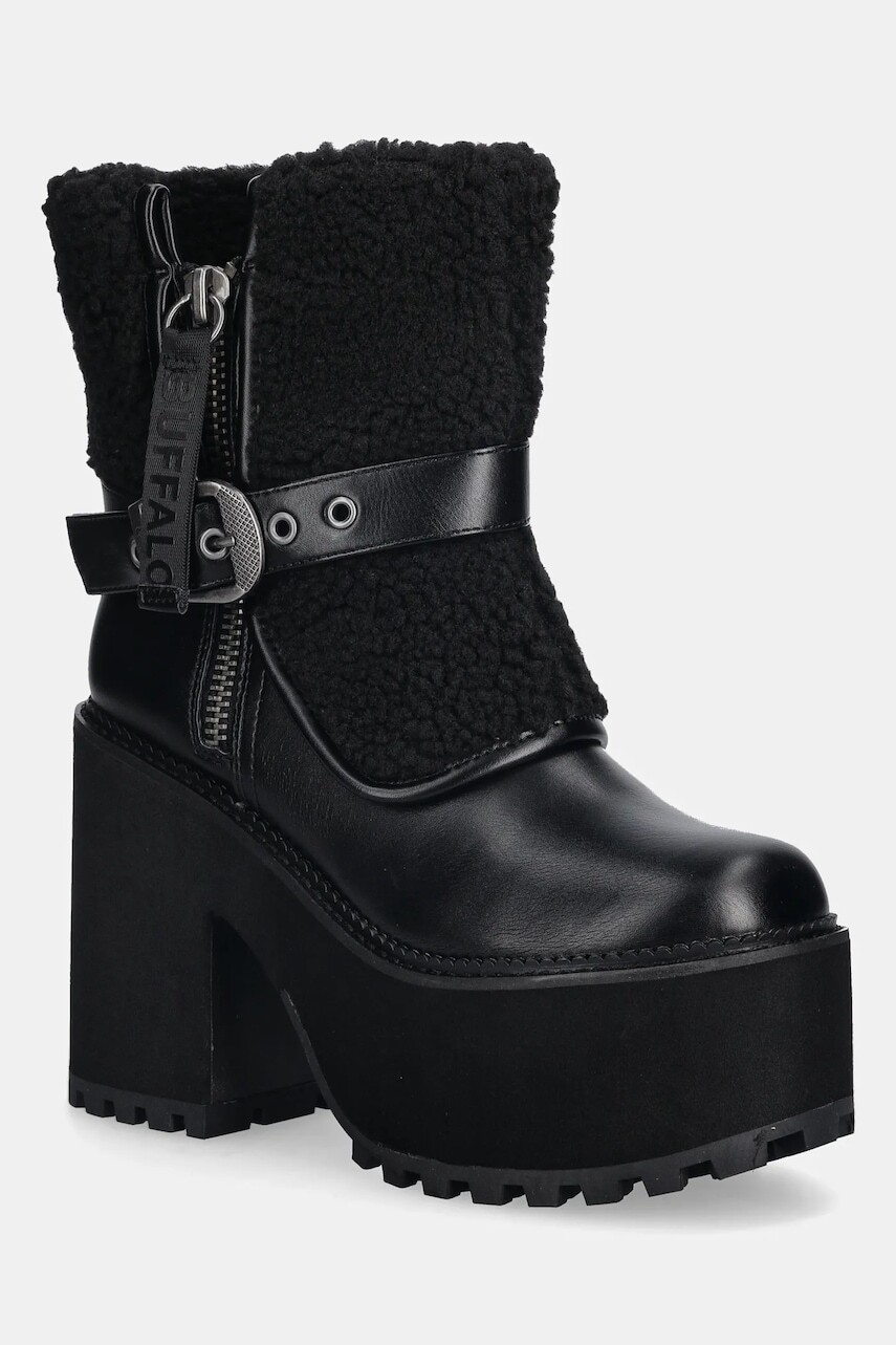Členkové topánky Buffalo Killah Fold Boot Warm čierna farba, na podpätku, 1220081-BLK