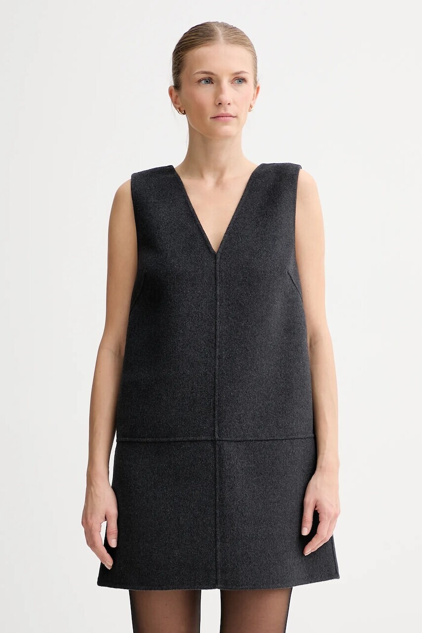 Šaty s prímesou vlny Calvin Klein šedá farba, mini, áčkový strih, LV044D017G