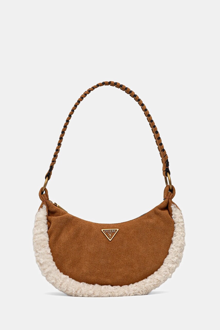 Semišová kabelka Guess AMITA hnedá farba, HWSW95 39720