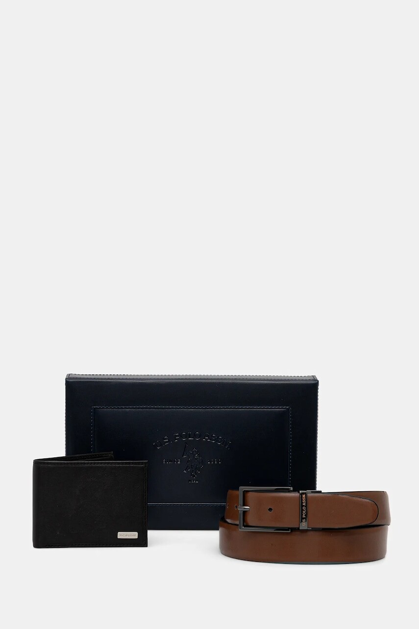 Peňaženka a kožený opasok U.S. Polo Assn. Lawrence čierna farba, WIU6L2681MHA