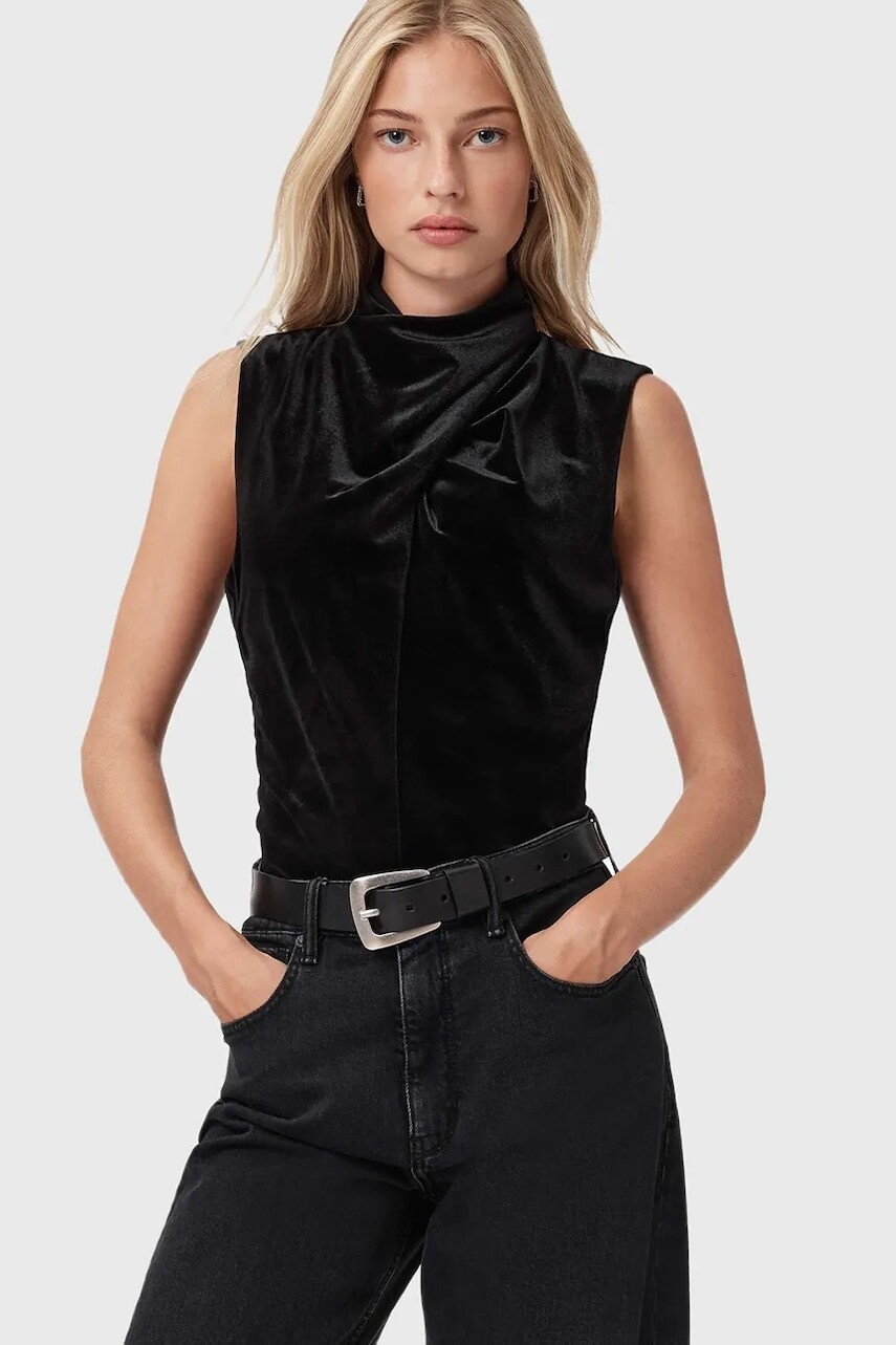 Blúzka AllSaints čierna farba, jednofarebná, W012PZ