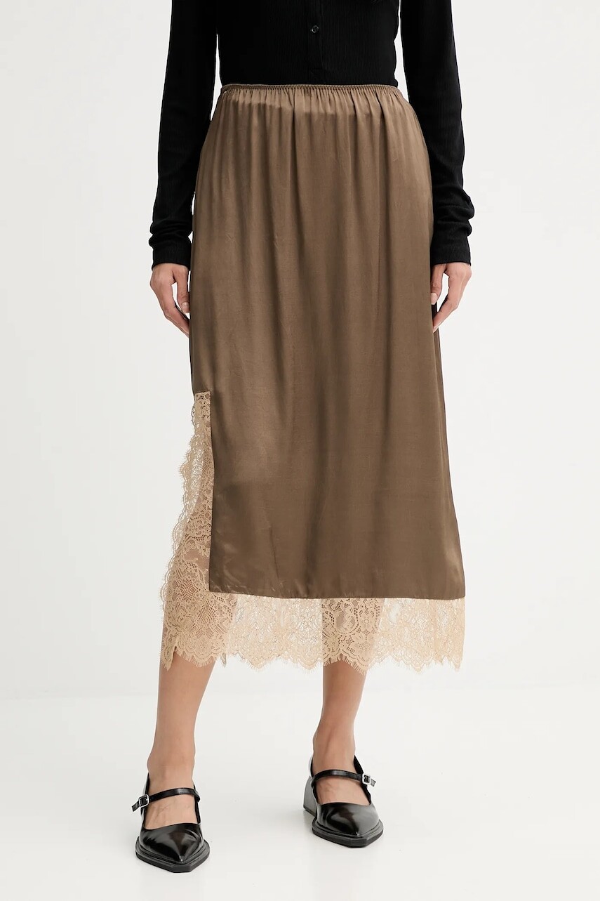 Sukňa MUNTHE RAVN hnedá farba, mini, áčkový strih, 254121025428