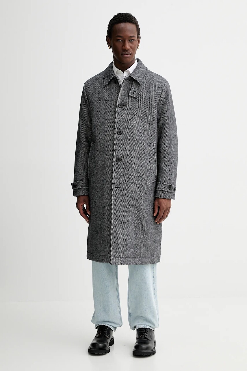 Kabát s prímesou vlny Calvin Klein šedá farba, LV04LD510G