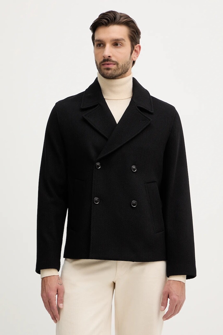 Kabát s prímesou vlny Sisley čierna farba, 2FCASN04A