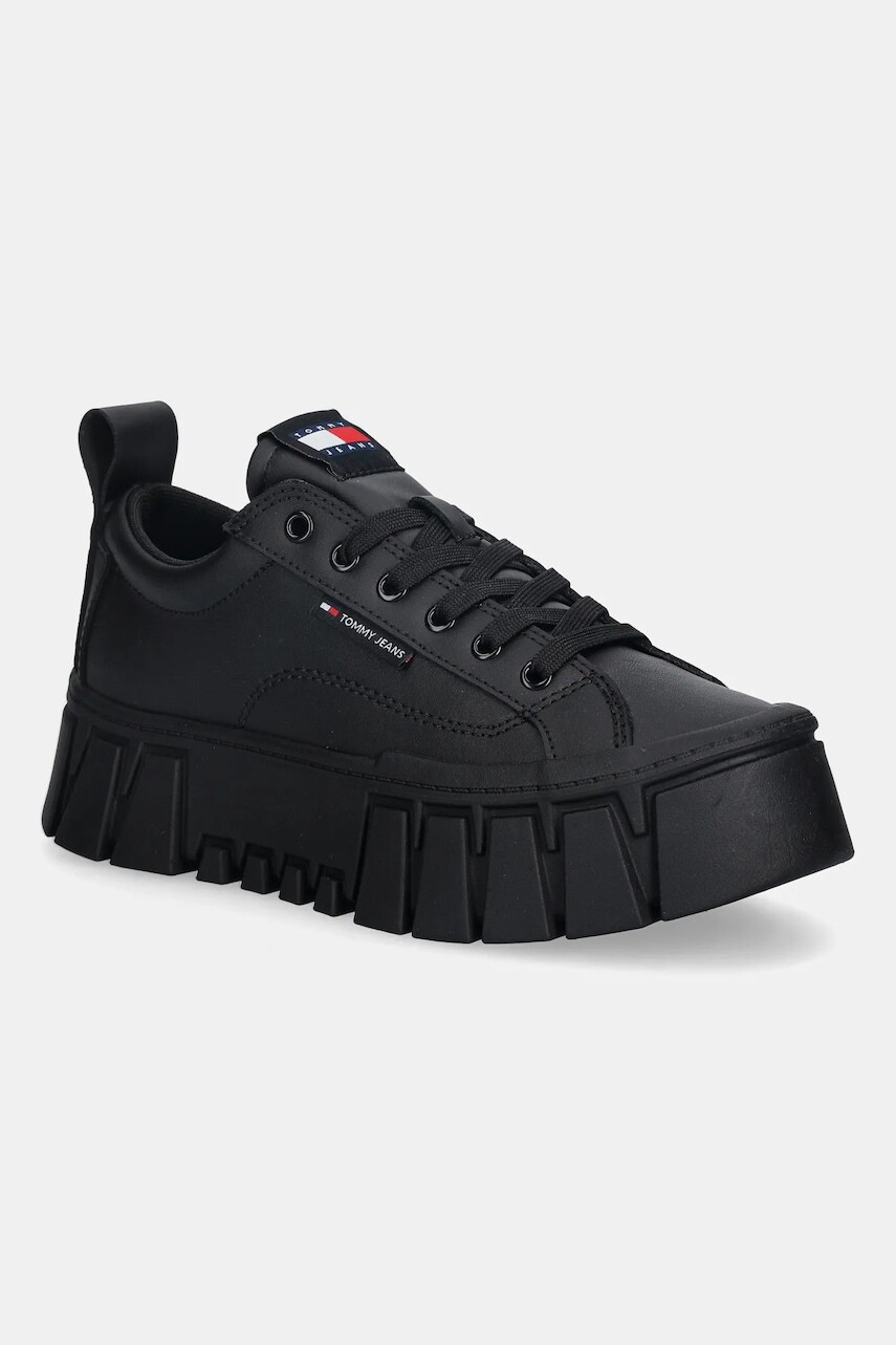 Kožené tenisky Tommy Jeans TJW VULC FLATFORM LEATHER čierna farba, EN0EN03008