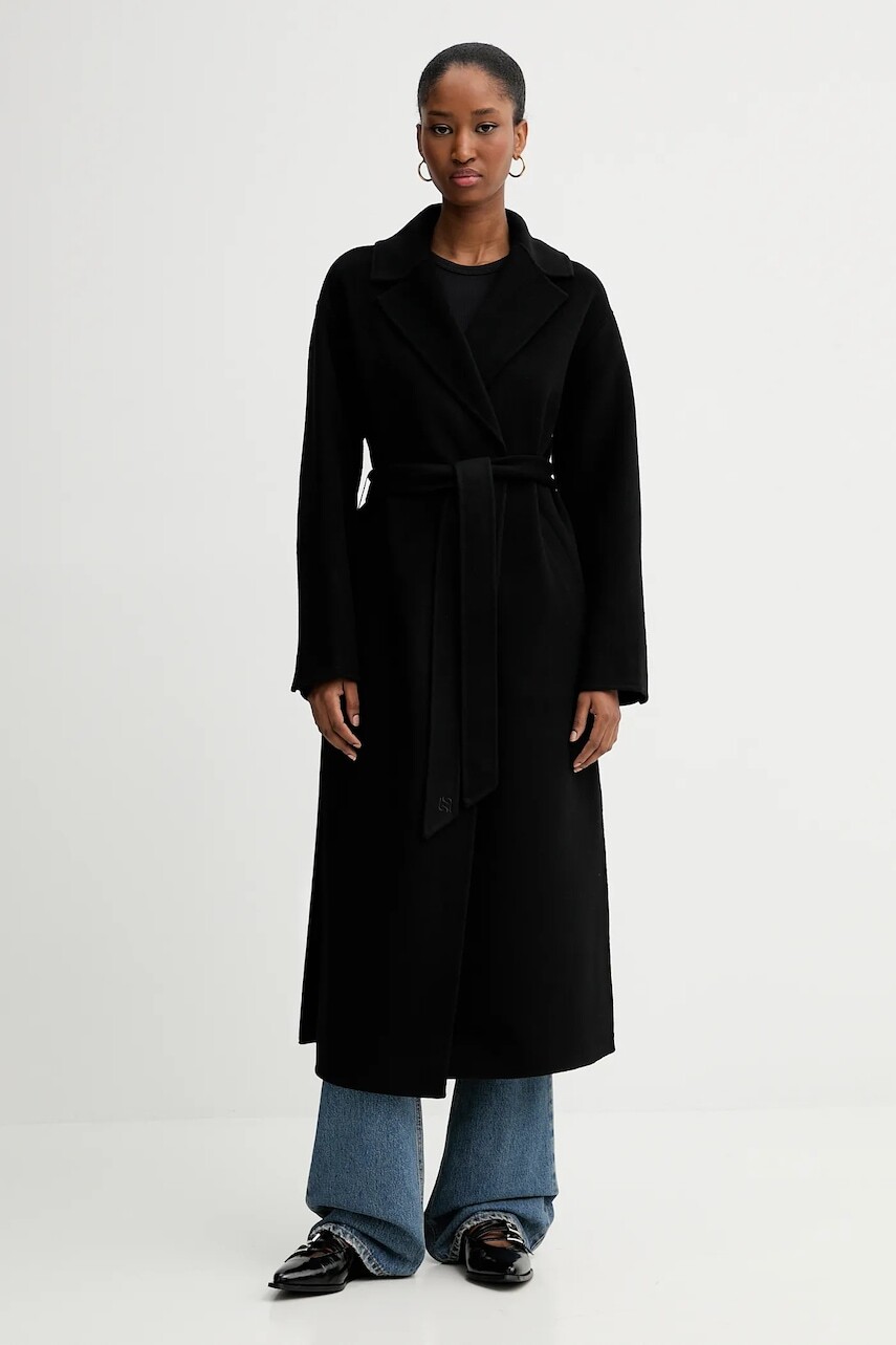 Vlnený kabát FROM FUTURE čierna farba, WOU02229