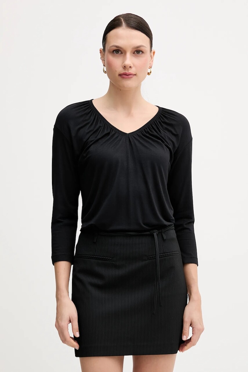 Tričko s dlhým rukávom Sisley čierna farba, 3Z12L4014