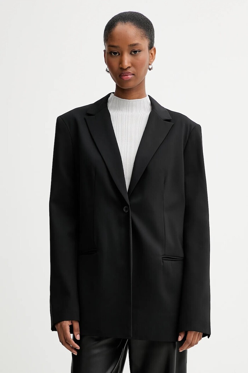 Sako Calvin Klein čierna farba, jednoradové, jednofarebné, LV040WL422