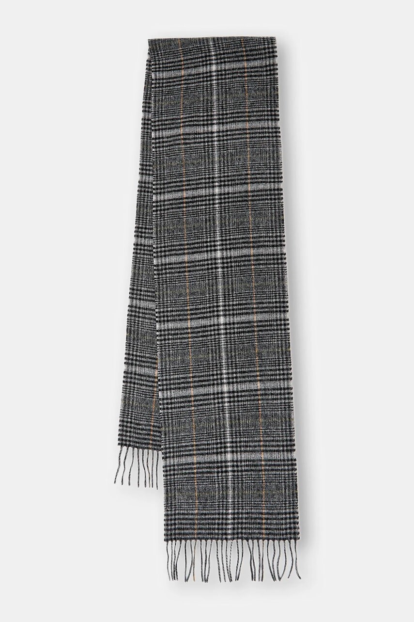 Vlnený šál Barbour šedá farba, vzorovaný, USC0400