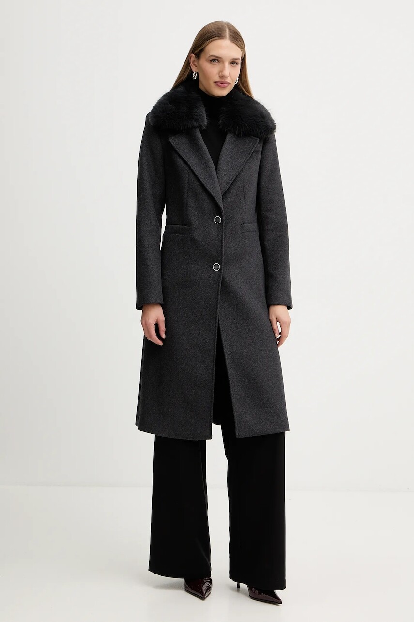 Kabát s prímesou vlny Guess KAROLE šedá farba, W5BL19 W2642