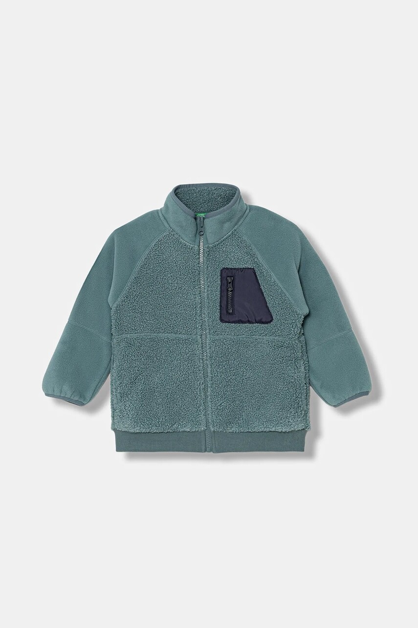 Detská fleecová mikina United Colors of Benetton tyrkysová farba, jednofarebná, 3PNYG5044