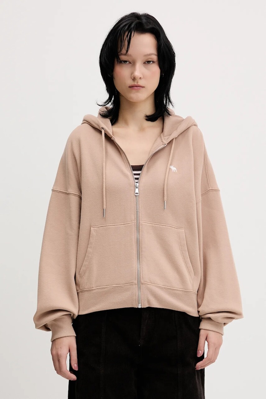Mikina Abercrombie & Fitch béžová farba, s kapucňou, jednofarebná, KI152-5417-420