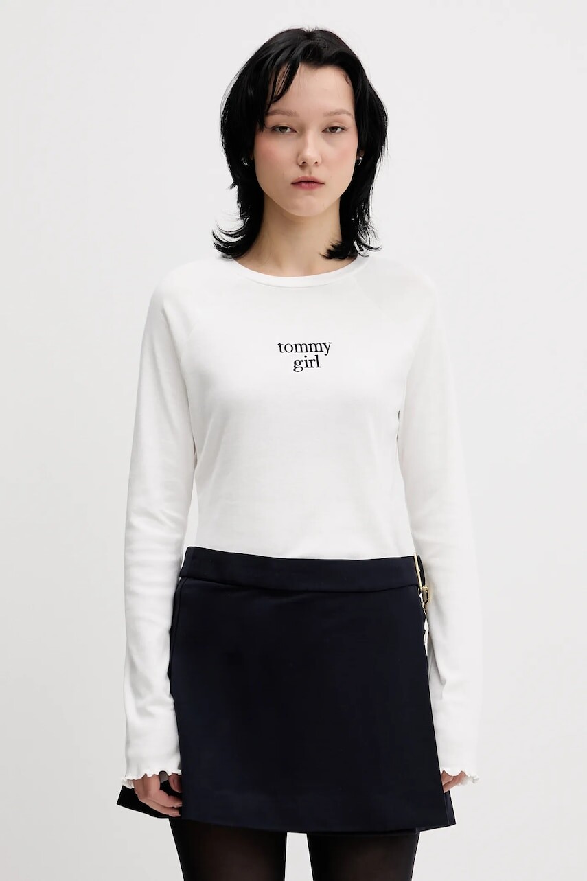 Bavlnené tričko s dlhým rukávom Tommy Jeans biela farba, DW0DW22499