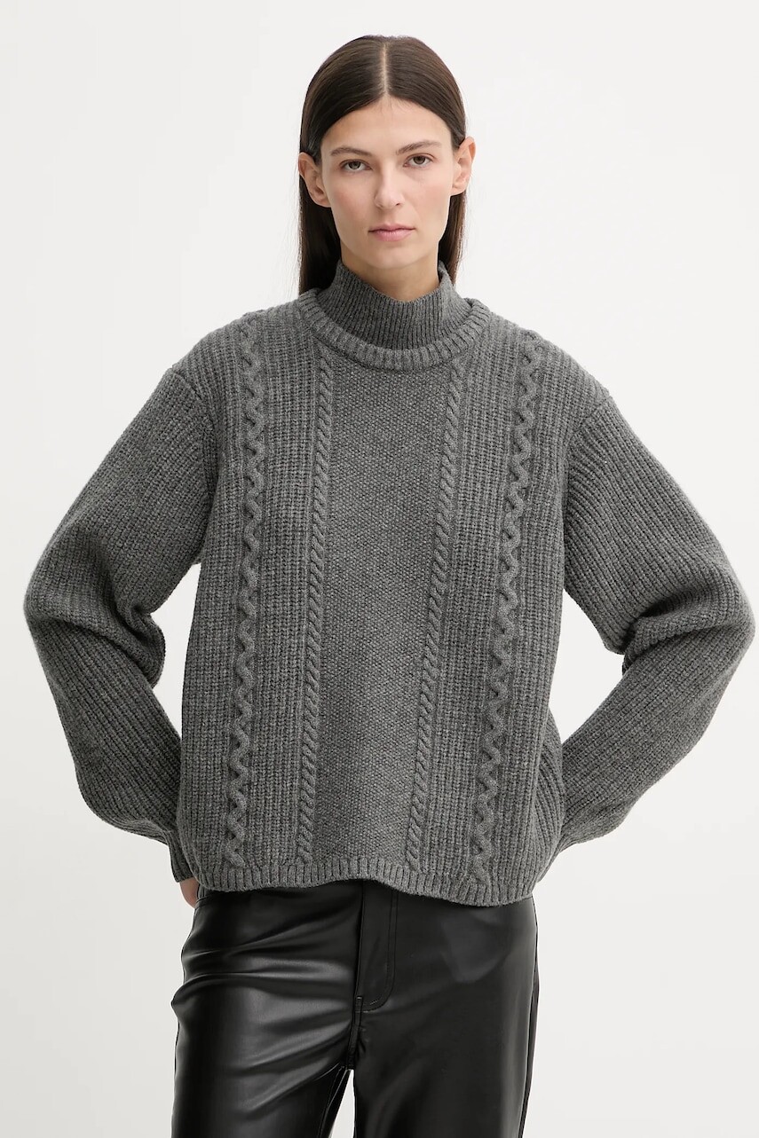 Vlnený sveter G-Star šedá farba, hrejivý, s rolákom, D27730.D770