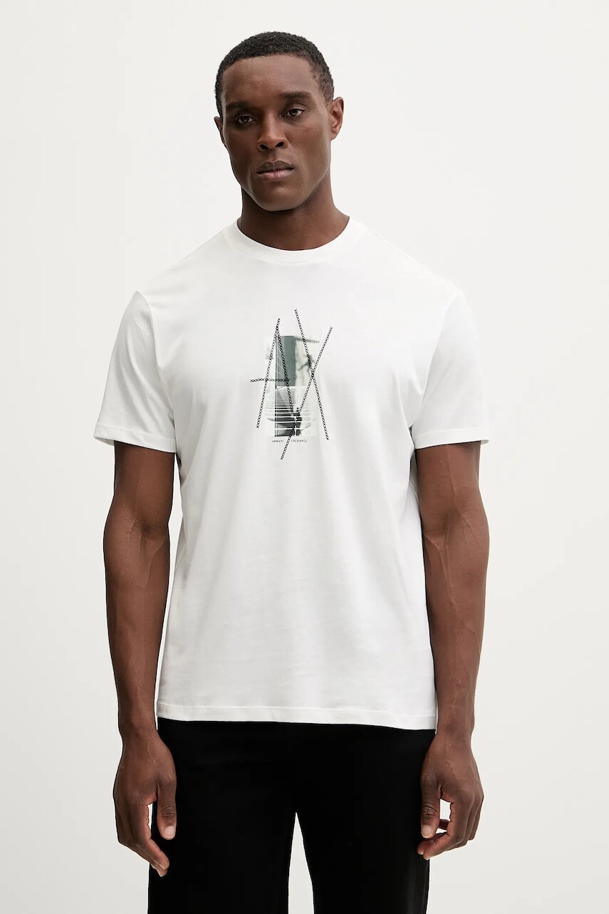 Bavlnené tričko Armani Exchange pánske, biela farba, s potlačou, XM001440 AF10358