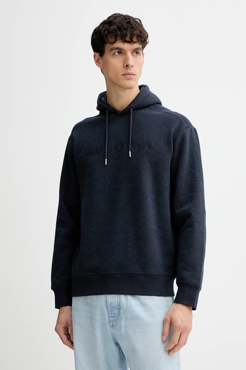 Bavlnená mikina Marc O'Polo tmavomodrá farba, s kapucňou, jednofarebná, 620400754002