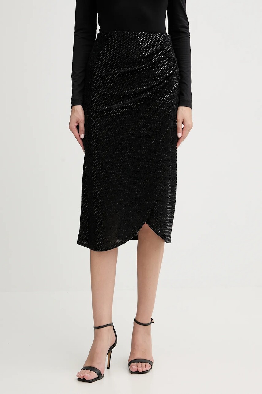Sukňa Morgan čierna farba, midi, rovný strih, JOLIVIA