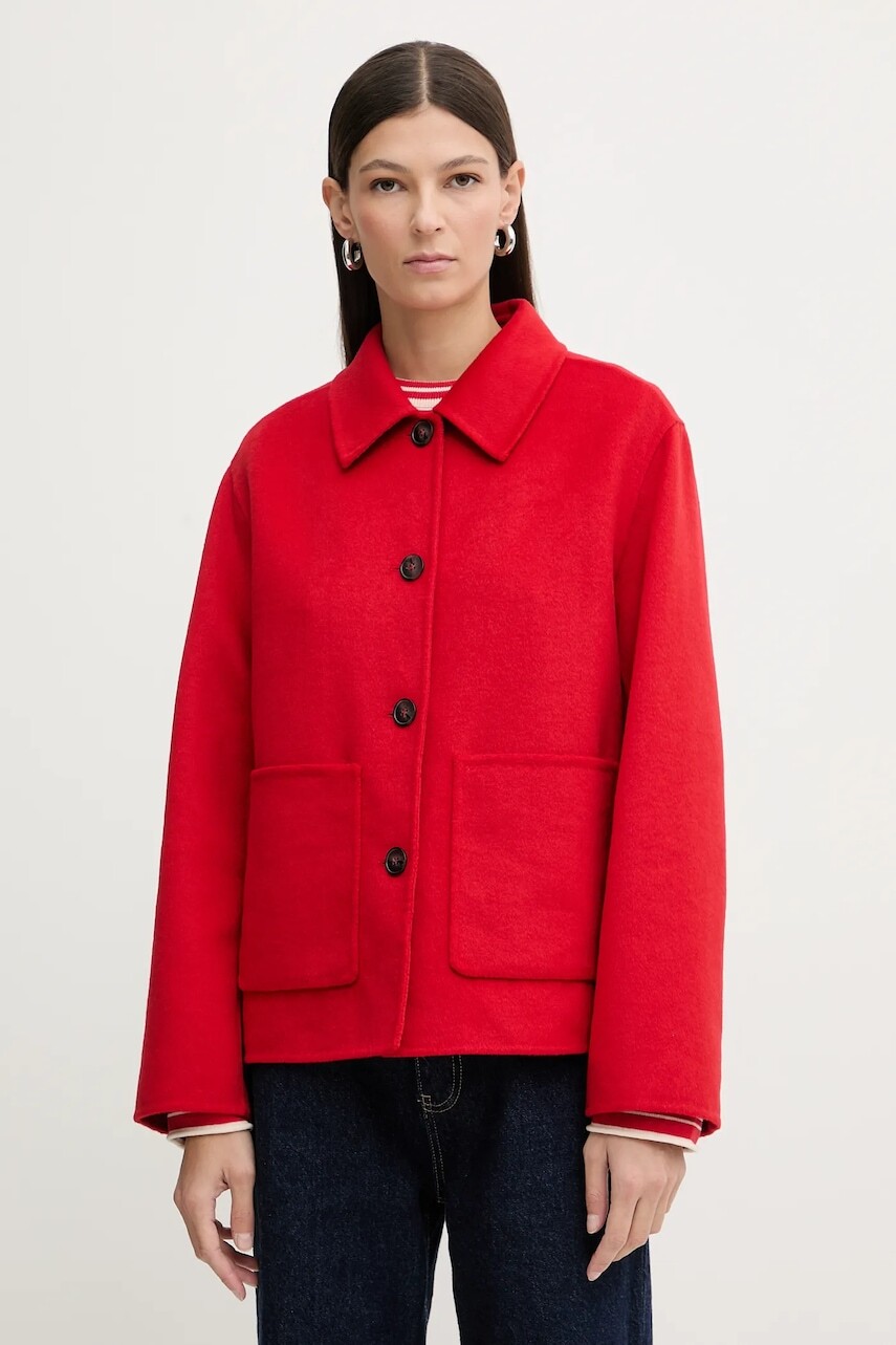 Bunda s prímesou vlny Marc O'Polo červená farba, prechodná, 600005170009