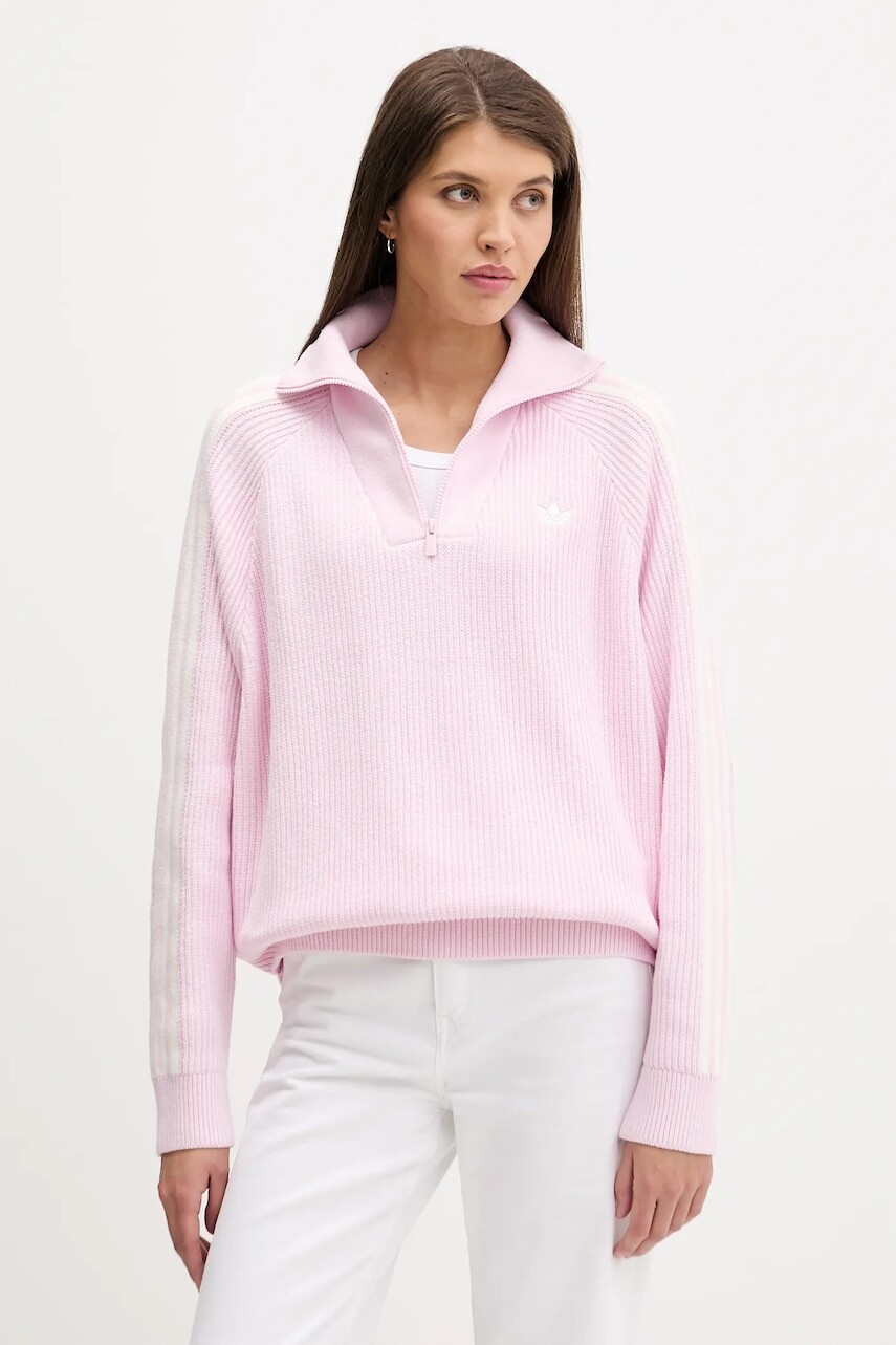 Sveter adidas Originals Funnel ružová farba, s polorolákom, KS7785